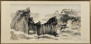 Framed Mountain Landscape 中国山水画 镜框