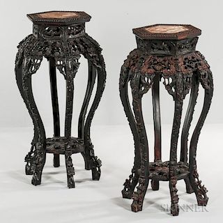Near Pair of Marble-top Stands 一对大理石面花台