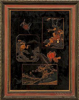 Lacquered Wood Panel 木板漆器花卉画