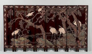 Eight-panel Coromandel Screen 八幅乌木花鸟屏风
