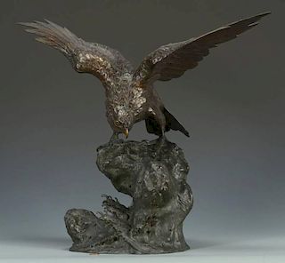 Japanese Meiji Bronze Hawk w/ Hallmark