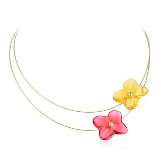 Baccarat Gold and Crystal Flower Necklace