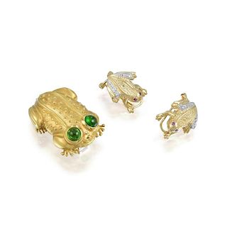 A Set of Frog Earrings and Pin