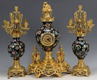 Chinese Cloisonne Garniture Set with clock