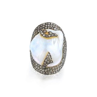 A Baroque Pearl and Diamond Ring