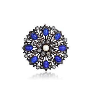 An Antique Lapis and Diamond Brooch