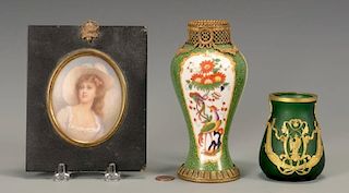 Gilt bronze vases & Miniature Portrait