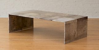 ART DECO STYLE PATINATED VELLUM-COVERED LOW TABLE