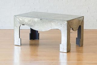 CHINOISERIE STYLE DISTRESSED MIRRORED LOW TABLE