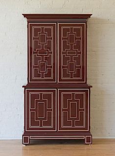 BROWN LACQUER TWO-PART CABINET, MODERN