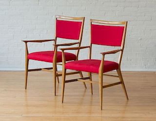 PAUL MCCOBB PAIR OF RED UPHOLSTERED ARMCHAIRS