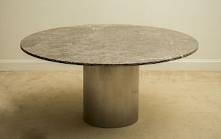 MODERN STAINLESS STEEL AND MARBLE DINING TABLE
