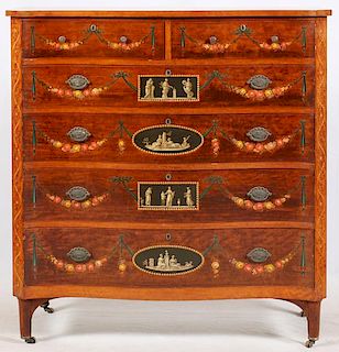 EDWARDIAN STYLE PAINTED SATINWOOD TALL CHEST C1930
