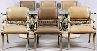 HENREDON GLASS TOP AND ARM CHAIRS 9 PCS.