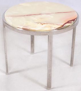 GREEN ONYX & STAINLESS STEEL TABLE