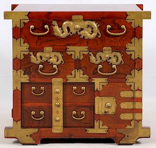 KOREAN WOOD AND BRASS CAMPAIGN CHEST