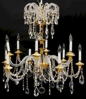 BRASS AND CRYSTAL 12 LIGHT CHANDELIER