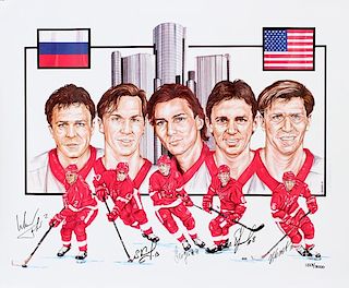 AUTOGRAPHED RED WINGS POSTER OF THE RUSSIAN FIVE