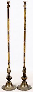 BAMBOO STYLE BRASS LAMPS PAIR