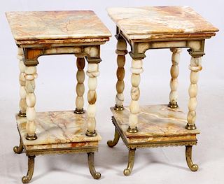 MARBLE AND ONYX SQUARE END TABLES C.1900 PAIR