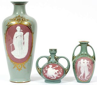 FRENCH PATE-SUR-PATE PORCELAIN VASES THREE