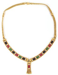 RUBY SAPPHIRE EMERALD AND DIAMOND NECKLACE