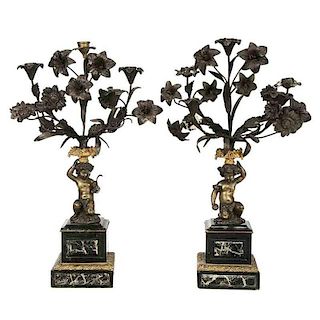 Pair Louis XV Style Putto Figural Candelabra