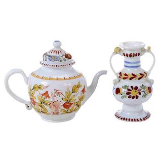 Bohemian Milk Glass Teapot and Vase