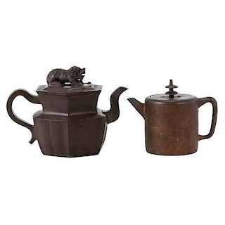 Two Yixing Teapots, One With Foo Lion Finial
