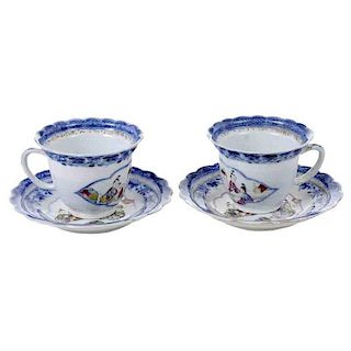 Pair Chinese Export Cups and Saucers