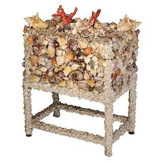 Coral and Shell Encrusted Lidded Coffer