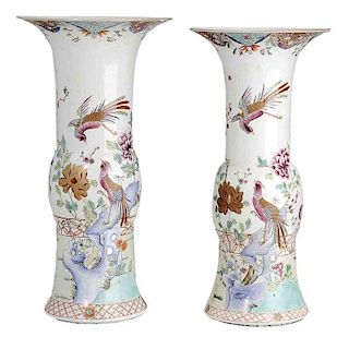 Assembled Pair Famille Rose Porcelain Vases