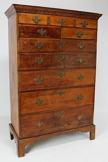 RHODE ISLAND CHIPPENDALE  TIGER MAPLE TALL CHEST