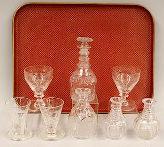 (on 9 ) GROUP OF ENGLISH GLASSWARE AND TRAY
