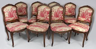 SET OF (8) LOUIS XV-STYLE WALNUT DINING CHAIRS