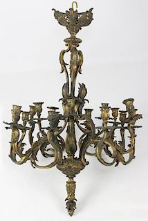 LARGE FRENCH BRONZE 16-LIGHT CHANDELIER