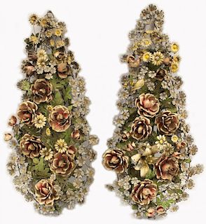 LARGE PAIR OF CONTINENTAL PAINTED TIN BOUQUETS