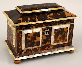 GEORGIAN TORTOISE SHELL AND MOTHER-OF-PEARL TEA CADDY