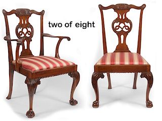 IMPORTANT SET OF (8) IRISH CHIPPENDALE DINING CHAIRS