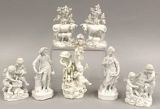 (on 7) A COLLECTION OF 18TH C. ENGLISH BISQUE FIGURINES