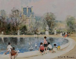 Jules Rene Herve Oil on Canvas, Children w/ Boats