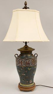 JAPANESE CLOISONNE VASE, CONVERTED TO LAMP