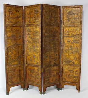 CHINESE LACQUERED 4-PANEL SCREEN