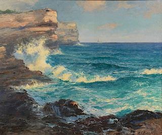 A.E. Backus oil on canvas seascape, 25 x 30