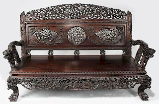 CHINESE ORNATE AND FINELY CARVED HARDWOOD SETTEE
