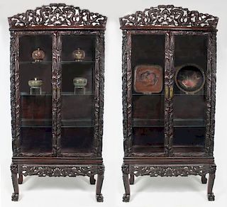 PAIR OF CHINESE CARVED HARDWOOD DISPLAY CABINETS