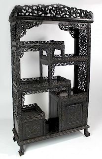 19TH C. CHINESE ORNATELY CARVED ETAGERE