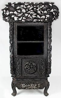 UNUSUAL CHINESE CARVED SINGLE DOOR CABINET