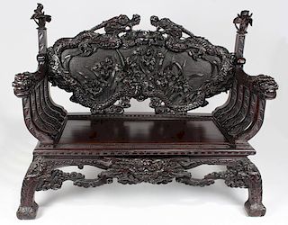 ASIAN ORNATELY CARVED DOUBLE SETTEE
