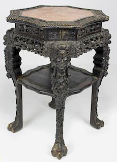 CHINESE MARBLE-TOP CARVED STAND